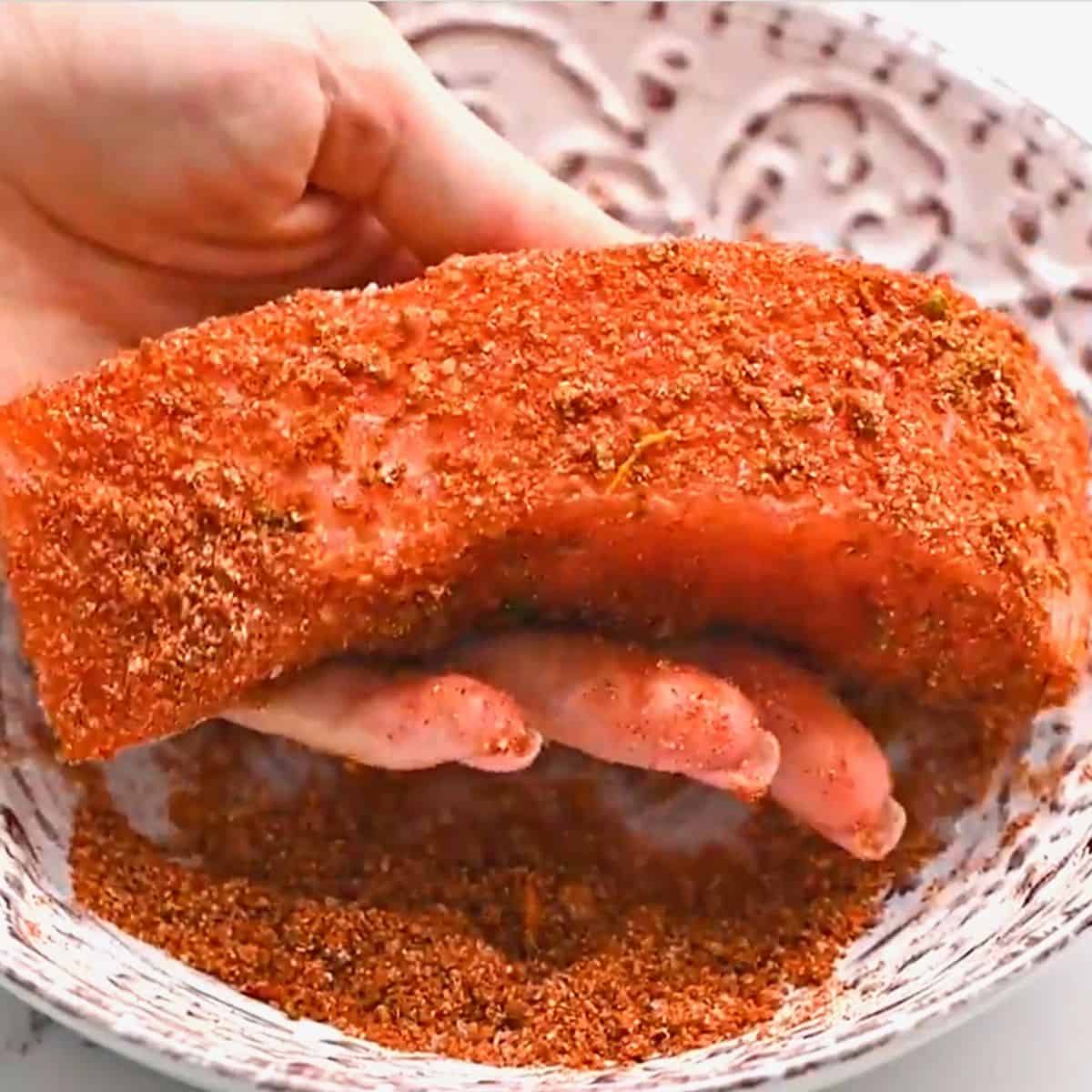 Coating Salmon Fillets with Spice Rub