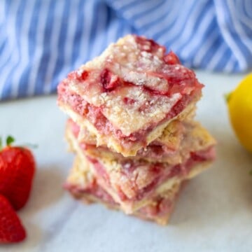 4 Fresh Strawberry Bars stacked on top of eachother.