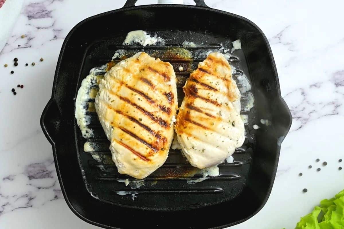 Chicken on grill pan.