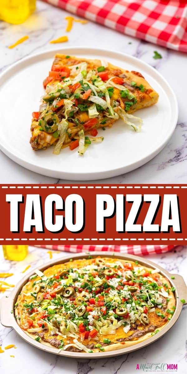 Made with refried beans, salsa, taco meat, cheese, and topped with all your favorite taco toppings, this Taco Pizza is a delicious and easy spin on pizza night. 