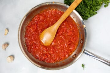 Simmered Pasta Sauce in skillet.
