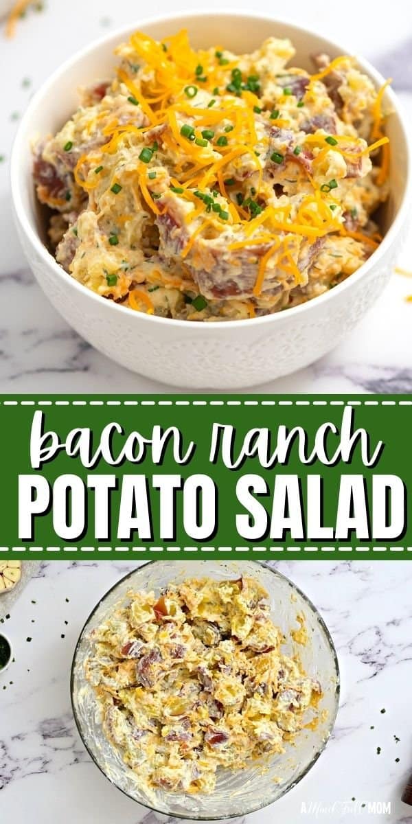 Seasoned with ranch and filled with red potatoes, crispy bacon, and sharp cheddar cheese, this Bacon Ranch Potato Salad is sure to become your new favorite pot-luck go-to!  