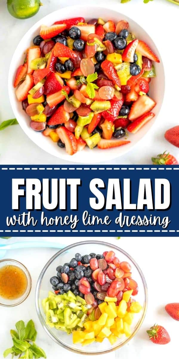 Made with strawberries, blueberries, grapes, kiwi, and mango tossed in a sweet and tangy mint lime dressing, this Fruit Salad is light, refreshing, and incredibly simple to make. 