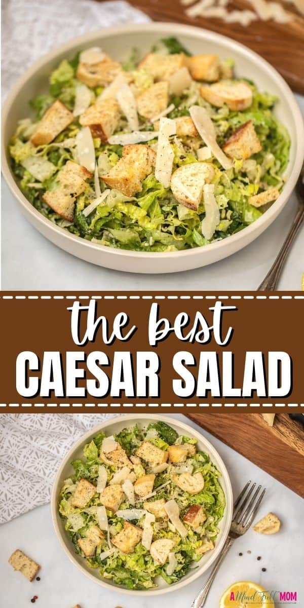 This restaurant-worthy recipe for Caesar Salad is made with crisp romaine, fresh parmesan, homemade croutons, and the best homemade Caesar dressing! It is the perfect salad to pair with steaks, chicken, or pasta. Everyone loves this simple, yet impressive Caesar Salad.