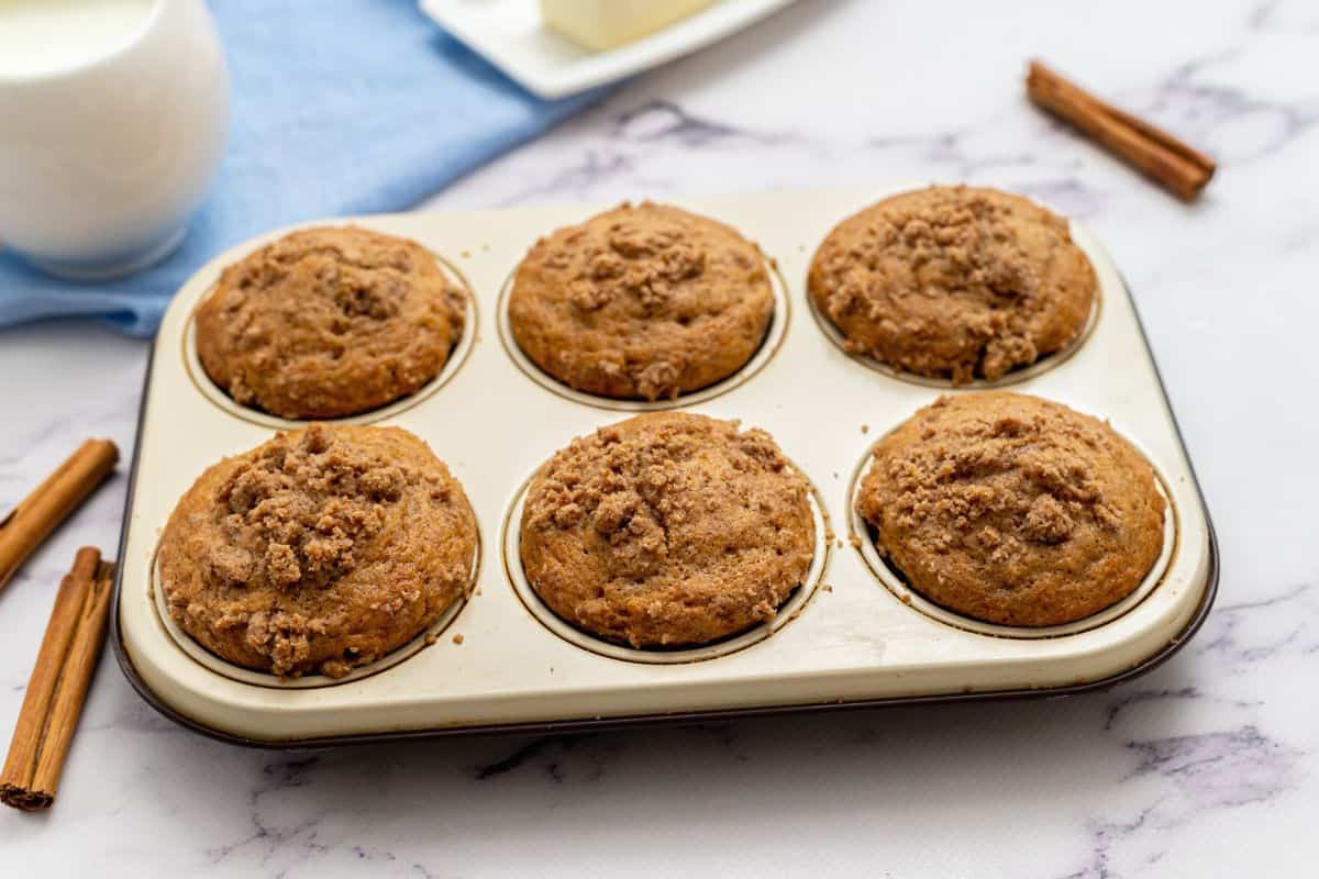 Baked gluten free muffins in 6-cup muffin tin.