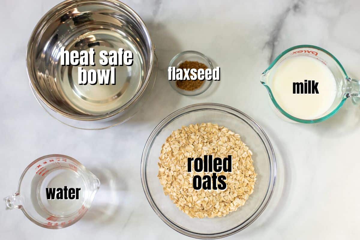 Ingredients for Instant Pot Oatmeal labeled on counter.
