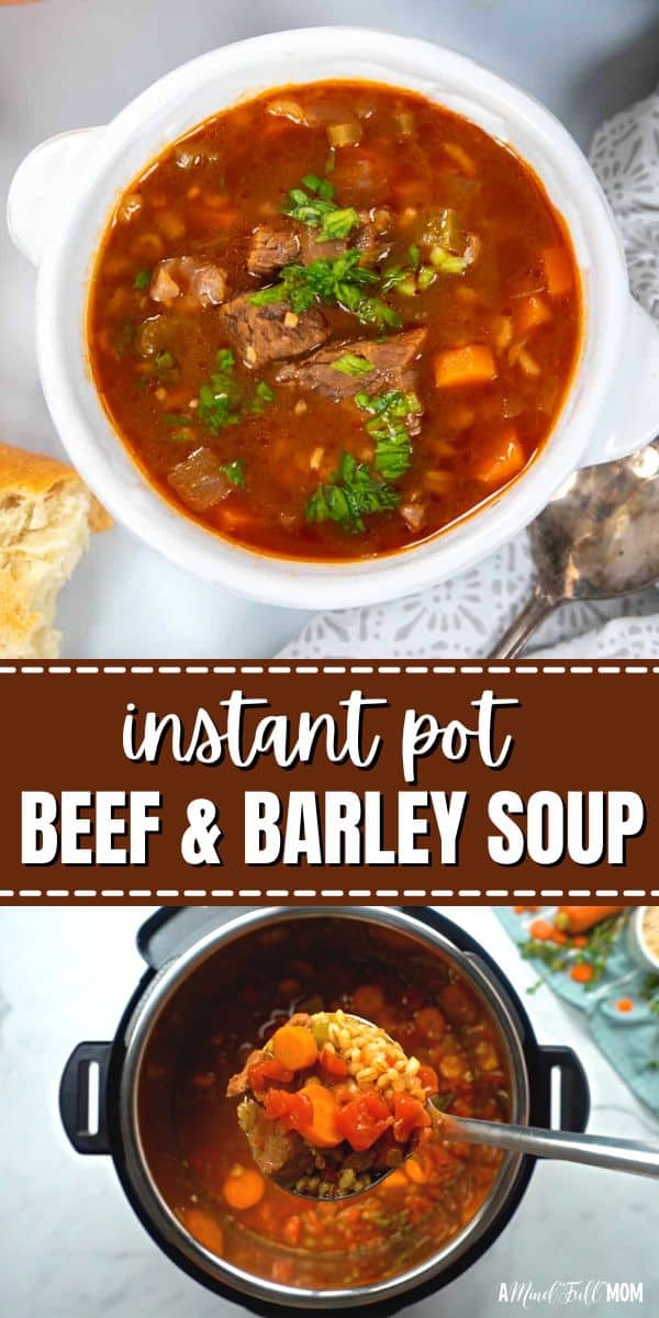 This ultra comforting Instant Pot Beef and Barley Soup is an easy, rich, satisfying soup made with tender beef, vegetables, and perfectly cooked barley!