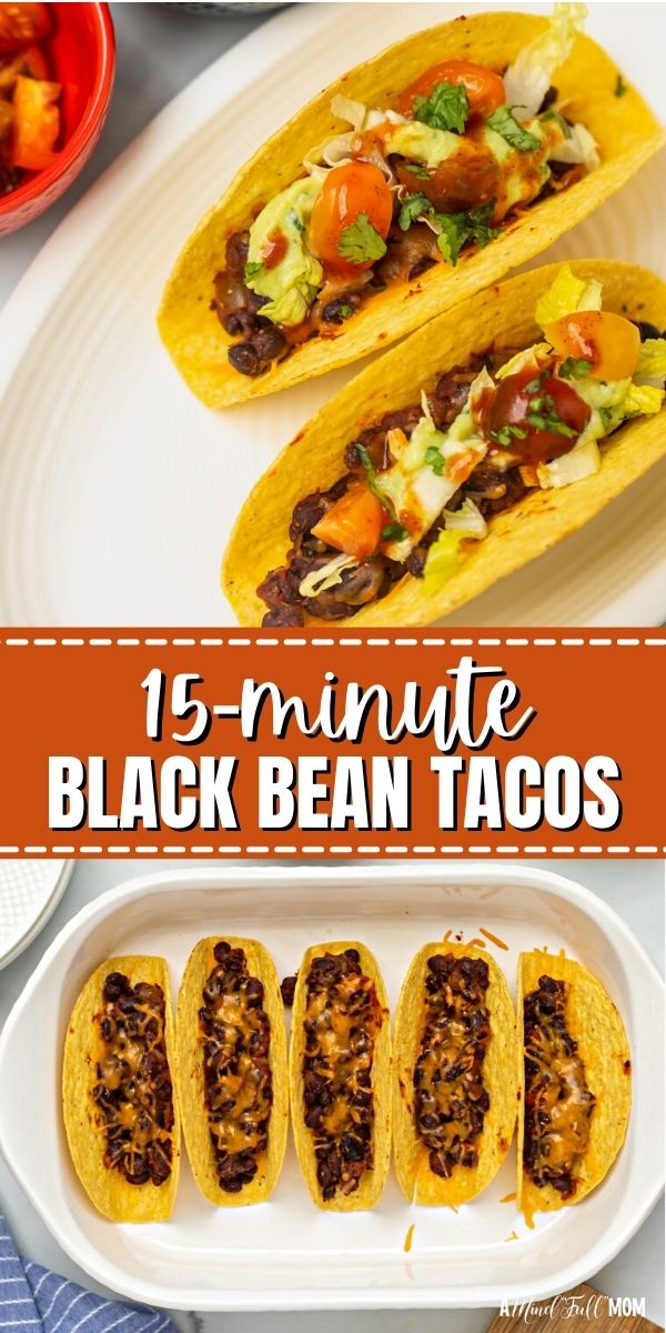 Taco Lovers rejoice over this simple, healthy taco recipe. Made with pantry ingredients in less than 15 minutes, these Bean Tacos are a quick dinner recipe that your family is sure to love! 