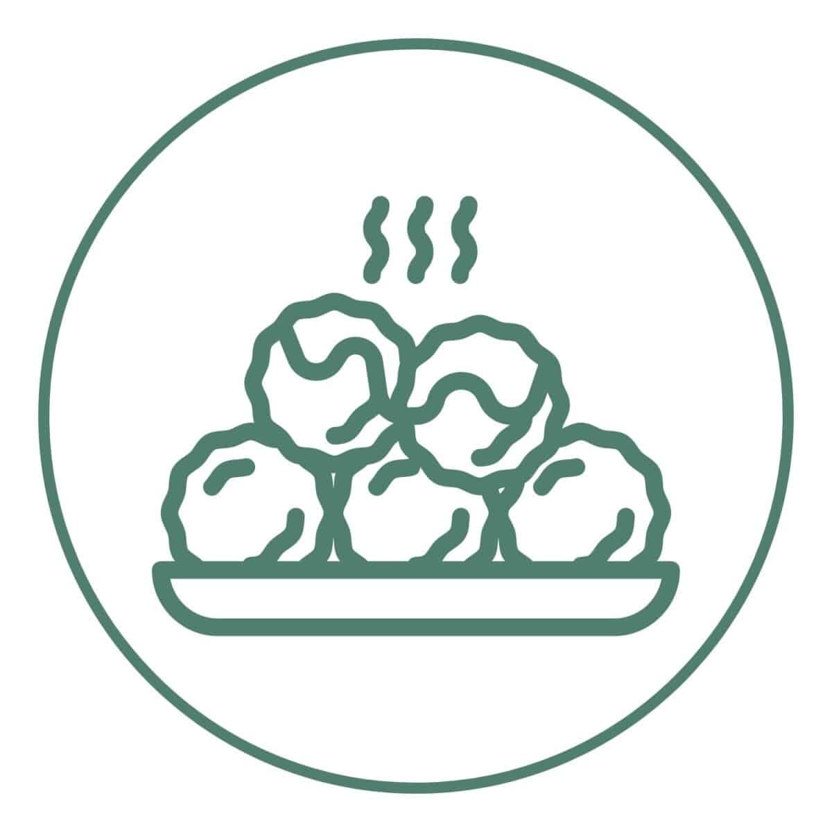 Green icon with meatballs.