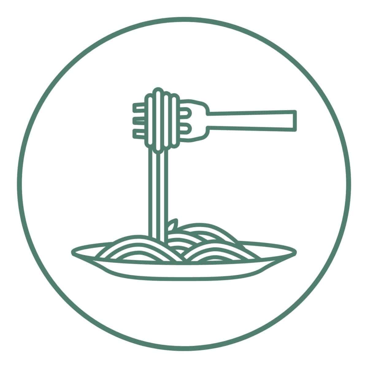 Green icon showing fork grabbing pasta.