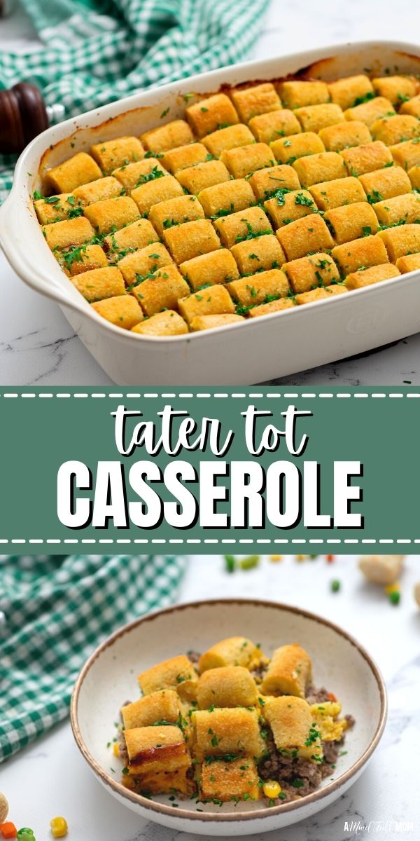 This Tater Tot Casserole is made with lean ground beef, tons of veggies, a rich homemade sauce, shredded cheese, and an irresistible, crunchy layer of tater tots, to create a family-favorite dinner recipe. This hamburger casserole is the ultimate kid-friendly recipe!