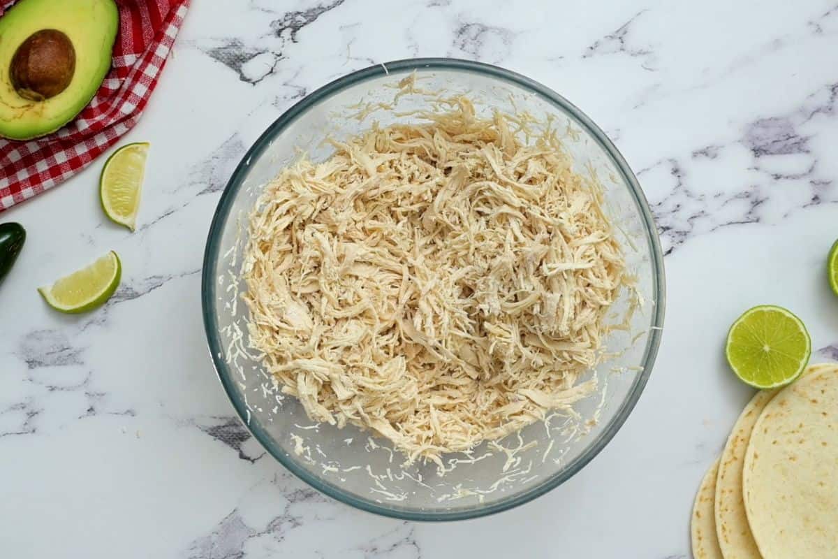 Shredded Chicken in a large mixing bowl.