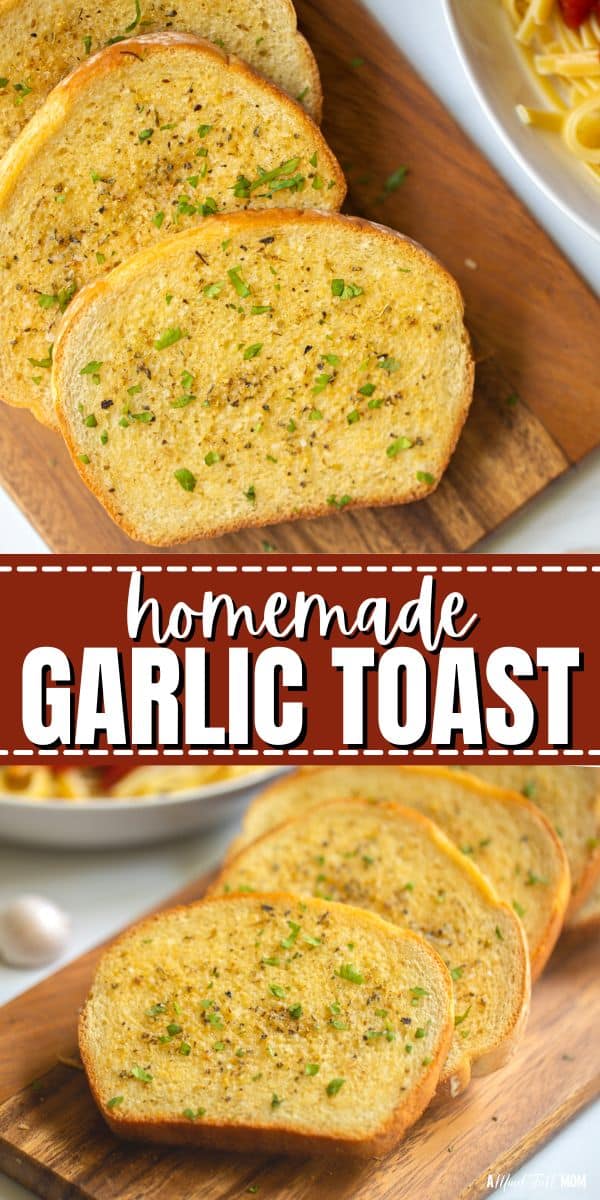 If you love Texas Toast, you will LOVE this recipe for Homemade Garlic Toast! Not only does it taste better than store-bought garlic toast, but it also is extremely easy to make!