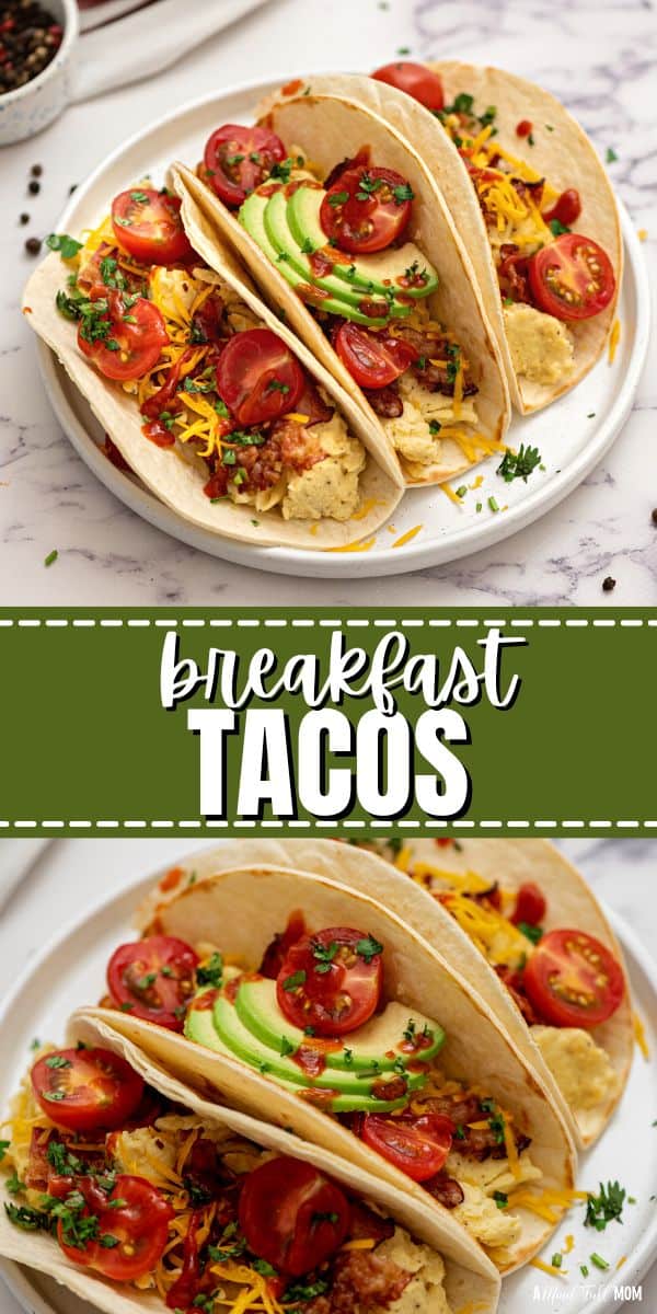 Change up your breakfast routine with these delicious Breakfast Tacos! Made with fluffy eggs, savory meat, melty cheese, and tons of toppings, these Bacon & Egg Breakfast Tacos are a welcome addition to any breakfast or brunch menu. 