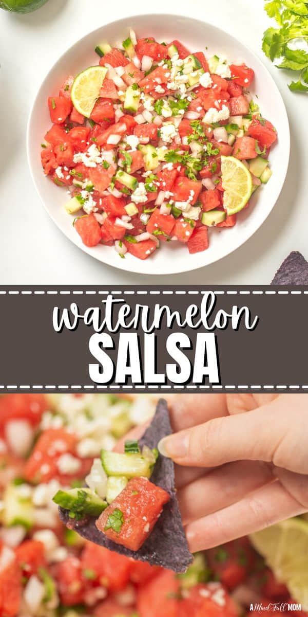 Made with juicy watermelon, fresh cucumber, bright lime juice, and salty feta, this recipe for Watermelon Salsa is the perfect summer appetizer. Serve this refreshing Cucumber and Watermelon Salsa with blue corn chips for a patriotic appetizer!
