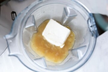 Softened cream cheese in blender with 2 cups of cooking broth.