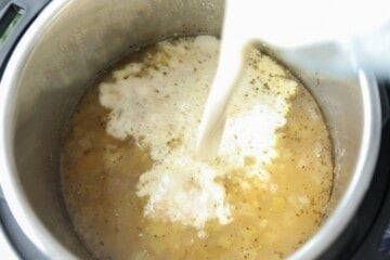 photo of blended liquid being poured back into inner pot.