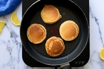 Whole Wheat pancakes in griddle after cooking.