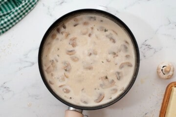 Mushroom and cream sauce in large skillet.