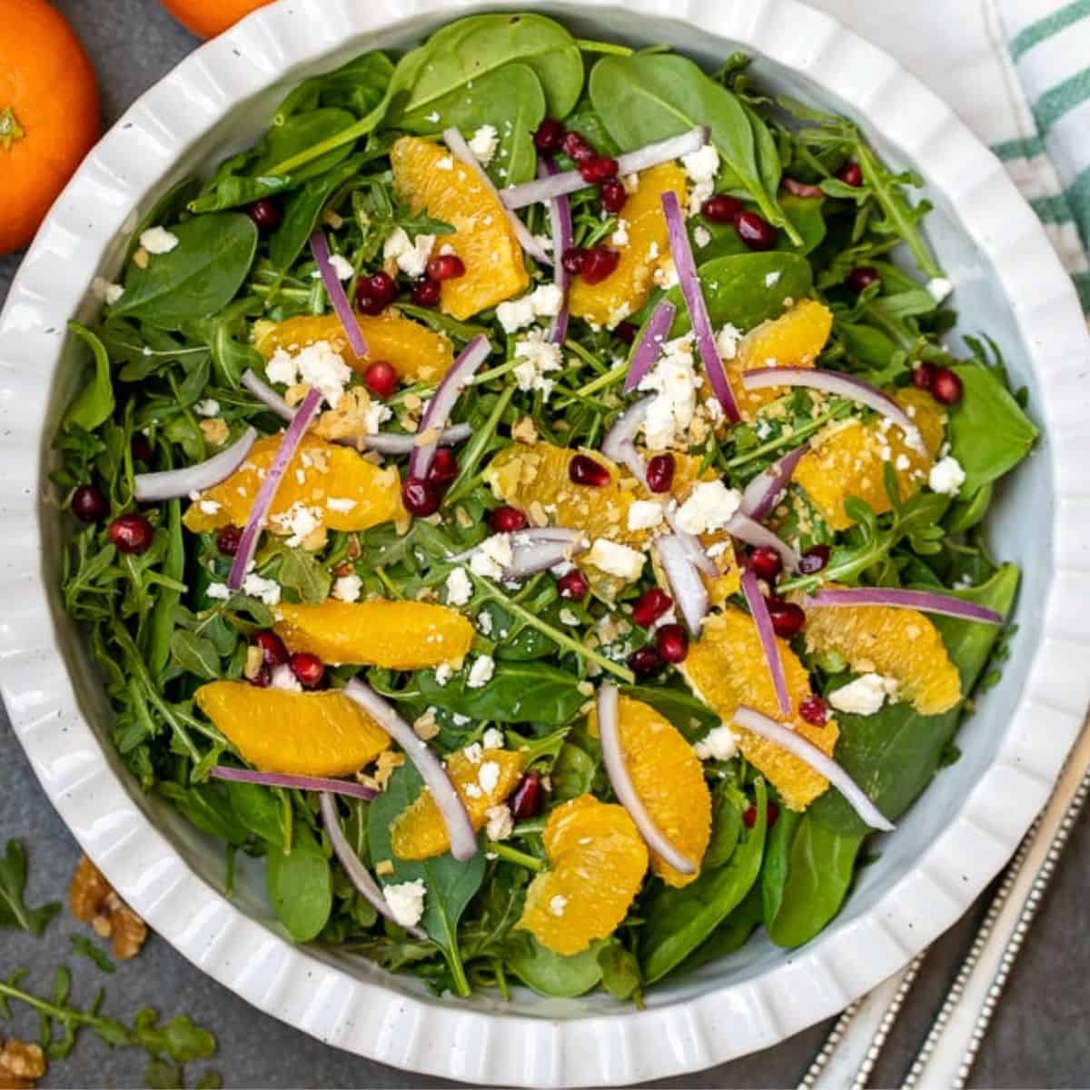 Mixed greens topped with pomegranate, oranges, toasted nuts and champagne vinaigrette.