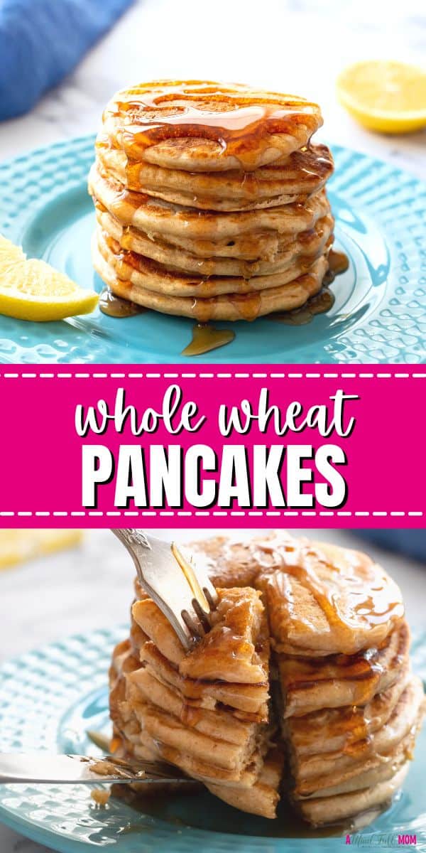 Made with 100% whole wheat flour, this whole wheat pancake recipe results in light, fluffy, tender, and delicious pancakes packed with whole grains.