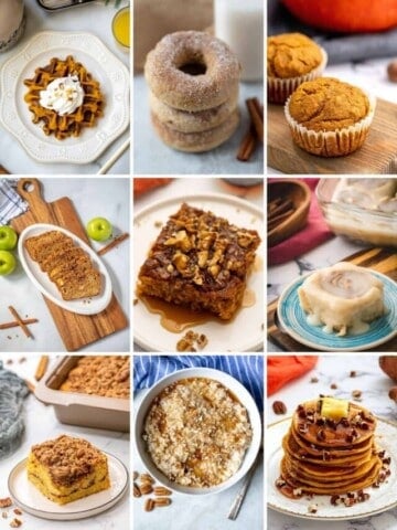 Collage of photos for easy fall breakfast recipes.