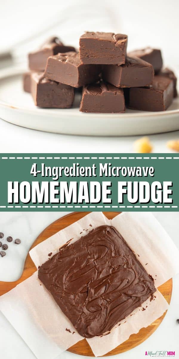 Homemade Fudge is a decadent dessert meant to be shared! Everyone loves this rich, silky chocolate fudge and you will love how easy it is to make! Made in the microwave with just 4 ingredients, this easy fudge recipe turns out creamy, rich, and perfectly sweet.