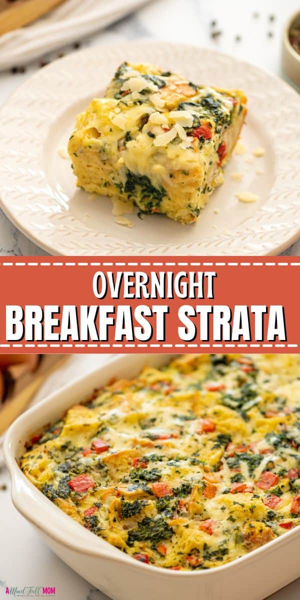 This easy Overnight Breakfast Strata recipe is made with cheese and spinach to create a delicious, fluffy breakfast strata that is perfect for a holiday breakfast or weekend brunch. 