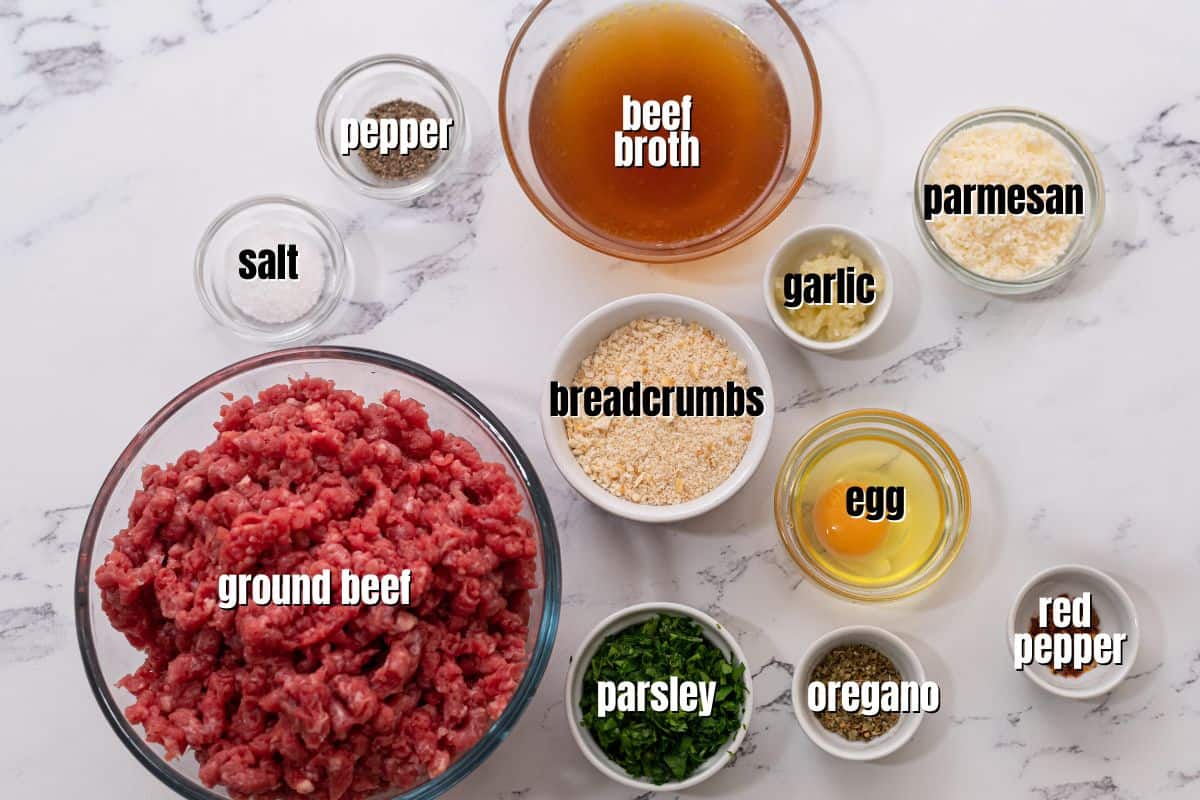 Ingredients for Instant Pot Meatballs labeled on my counter.