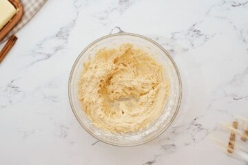 Snickerdoodle cookie dough in mixing bowl.