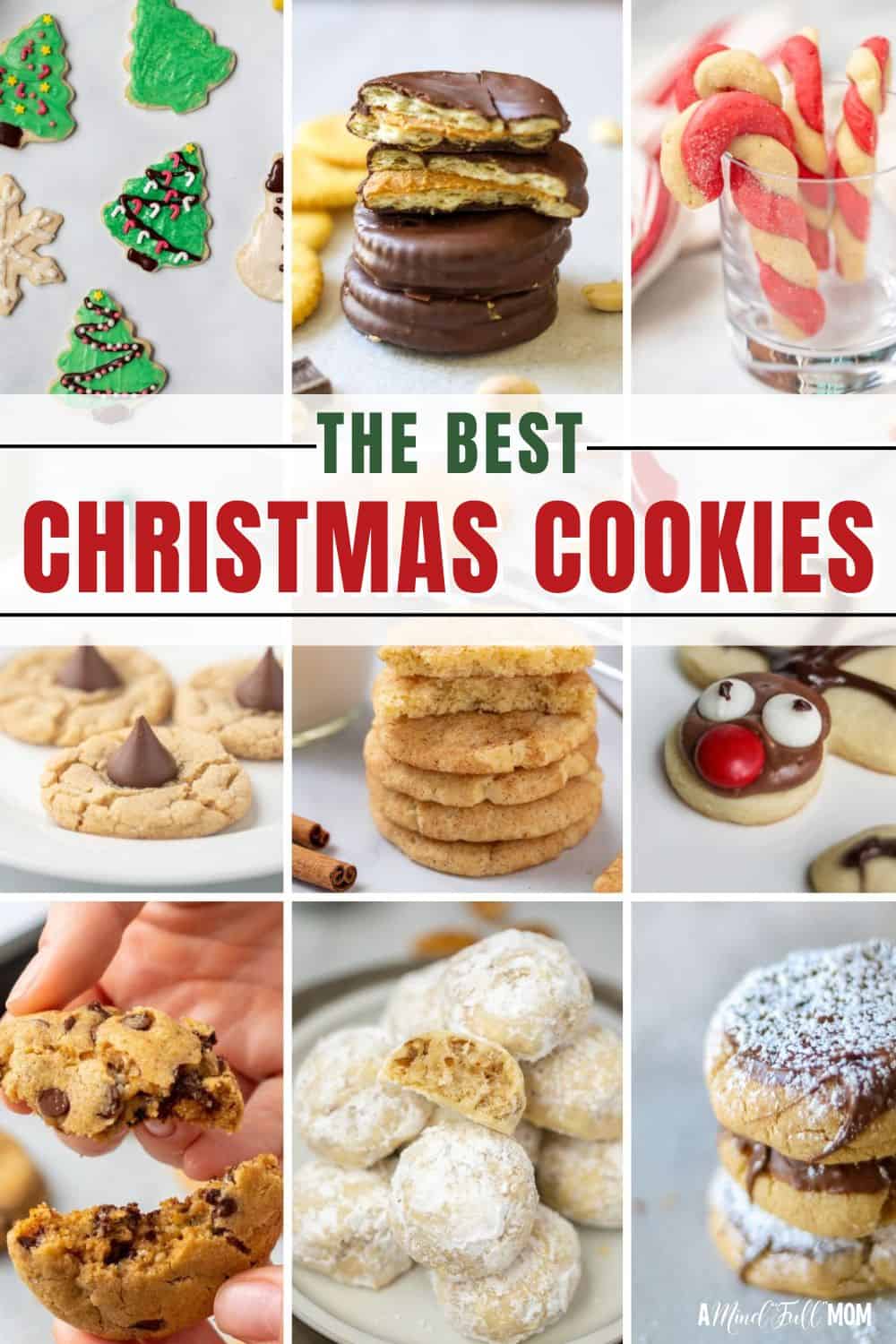 Collage of photos of Christmas cookies with title text overlay that reads the best Christmas cookies.