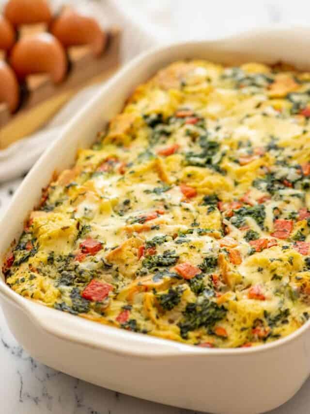 Overnight Breakfast Strata With Spinach And Cheese