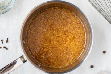 Pineapple Mustard glaze in small stock pan.