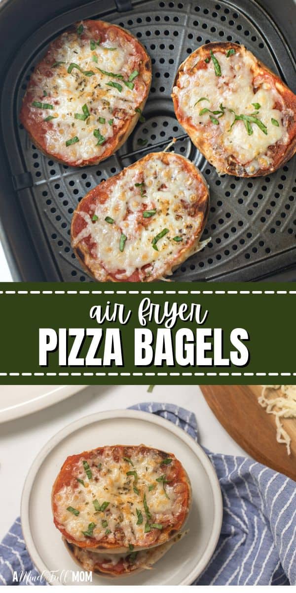 Ditch the frozen Bagel Pizza Bites, and make your own at home with this simple recipe for Air Fryer Pizza Bagels that come together in less than 10 minutes!