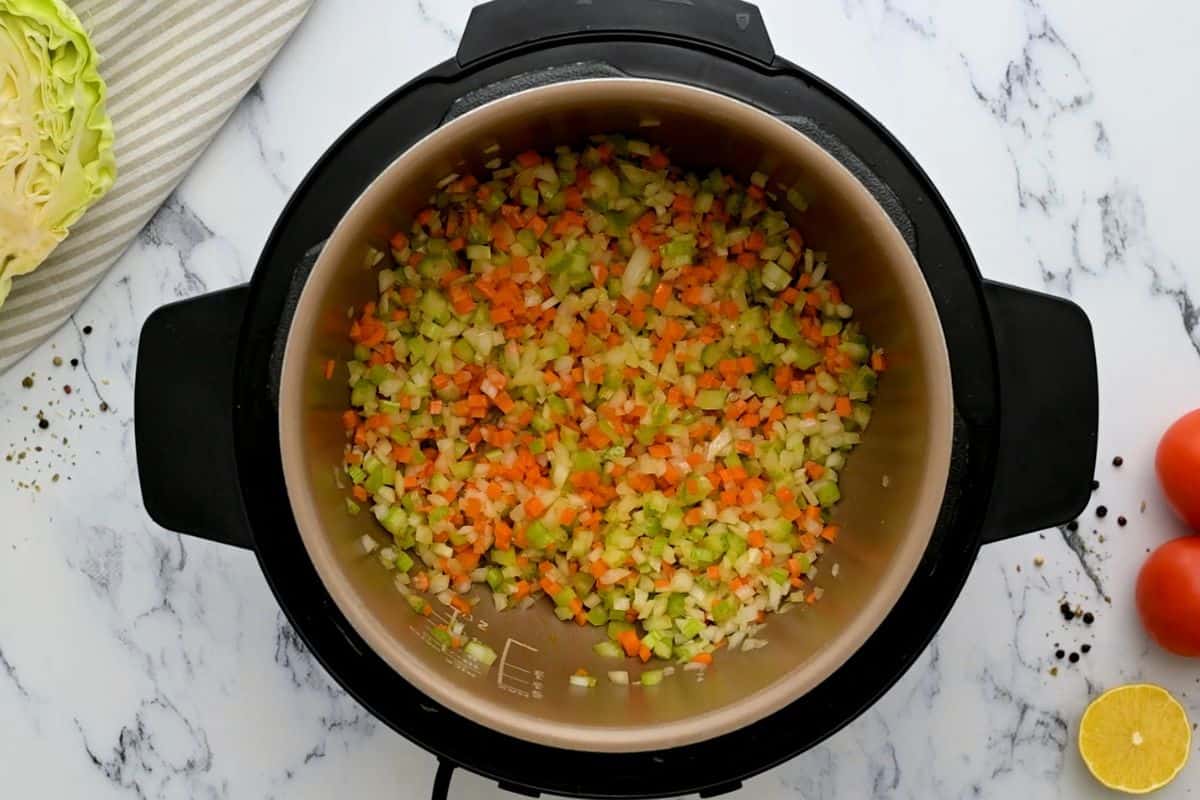 Sauteed Carrots, onions, and celery in instant pot.