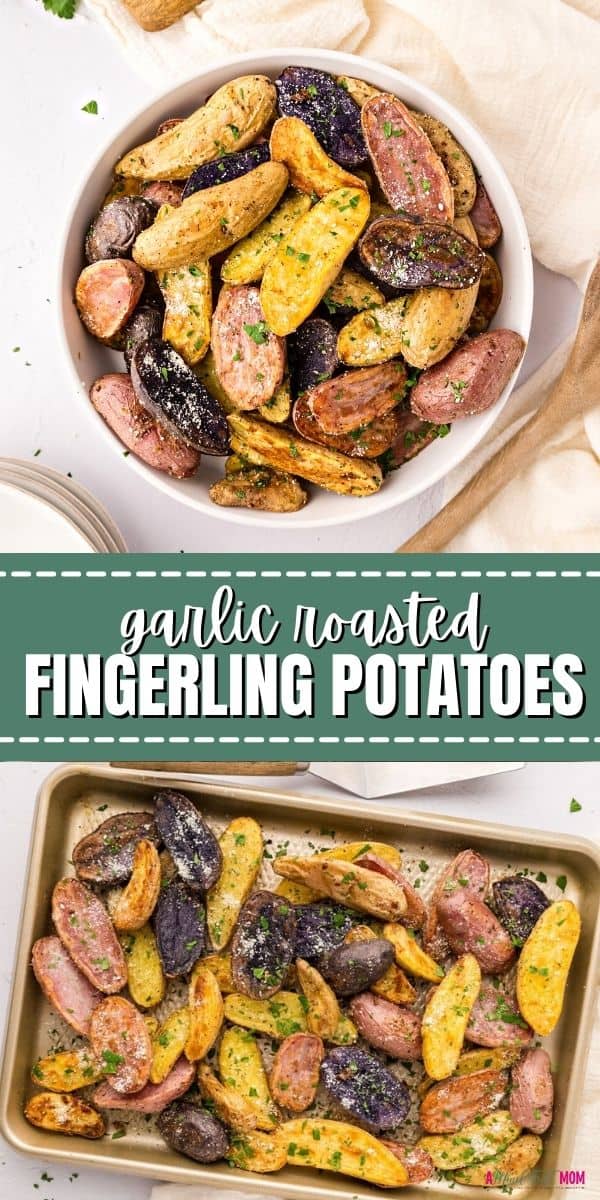 This Roasted Fingerling Potatoes recipe is the fast, flavorful side dish you need! Seasoned with garlic and parmesan, and roasted until crispy, these roasted fingerling potatoes are perfect for weeknight dinners or special occasions!