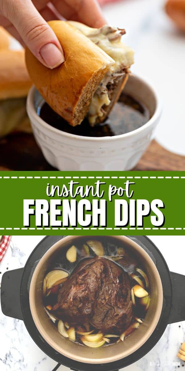Instant Pot French Dip Sandwiches are the ultimate beef sandwich and come together with only minutes of prep! Made with tender beef, gooey cheese, and a toasted garlic bun, these dripped beef sandwiches are paired with a rich au jus for the ultimate combo.