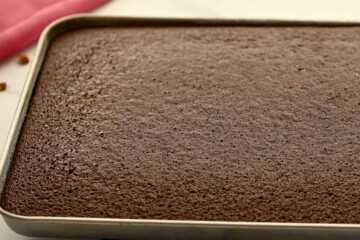 Baked Chocolate Sheet Cake in Sheet pan before icing.