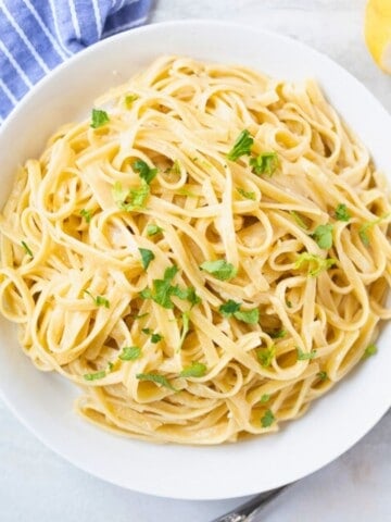 Bowl of Fettuccine Noodles with Light Alfredo Sauce,