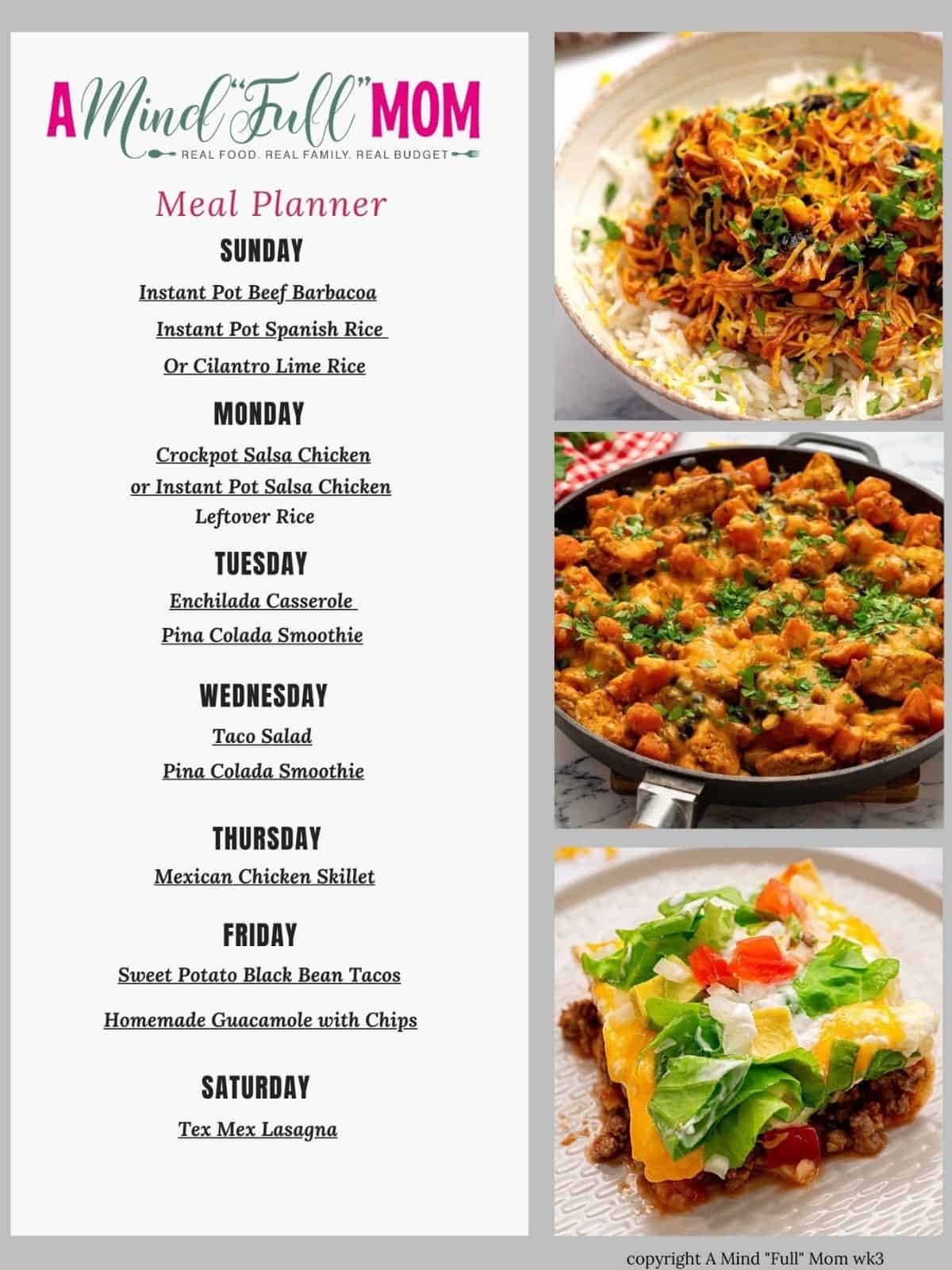Photo of front page of meal plan.
