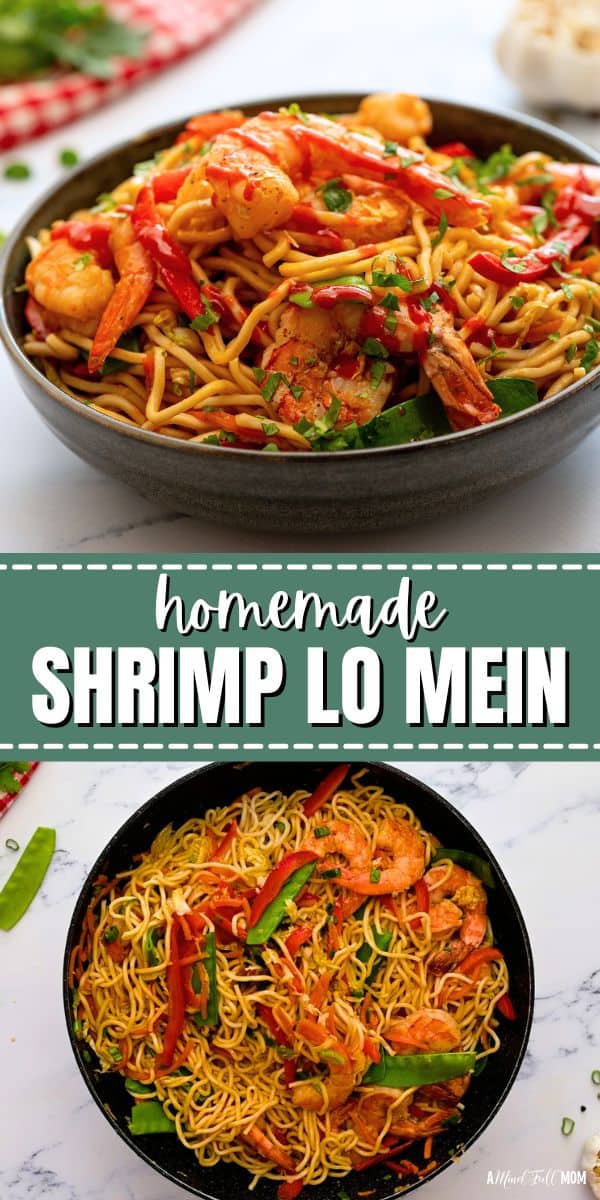 Skip the take-out and enjoy this Shrimp Lo Mein recipe instead! This quick and easy recipe for Shrimp Lo Mein is filled with tender shrimp, tons of fresh veggies, and the most delicious sweet and savory Lo Mein Sauce. It is better for you, better-tasting, and ready in under 25 minutes! Talk about a winning weeknight dinner recipe!