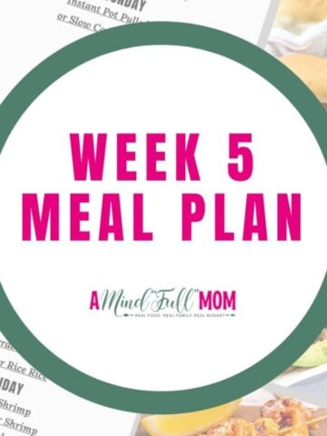 Meal Plan 5 text overlay on top of photo of weekly meal plan.