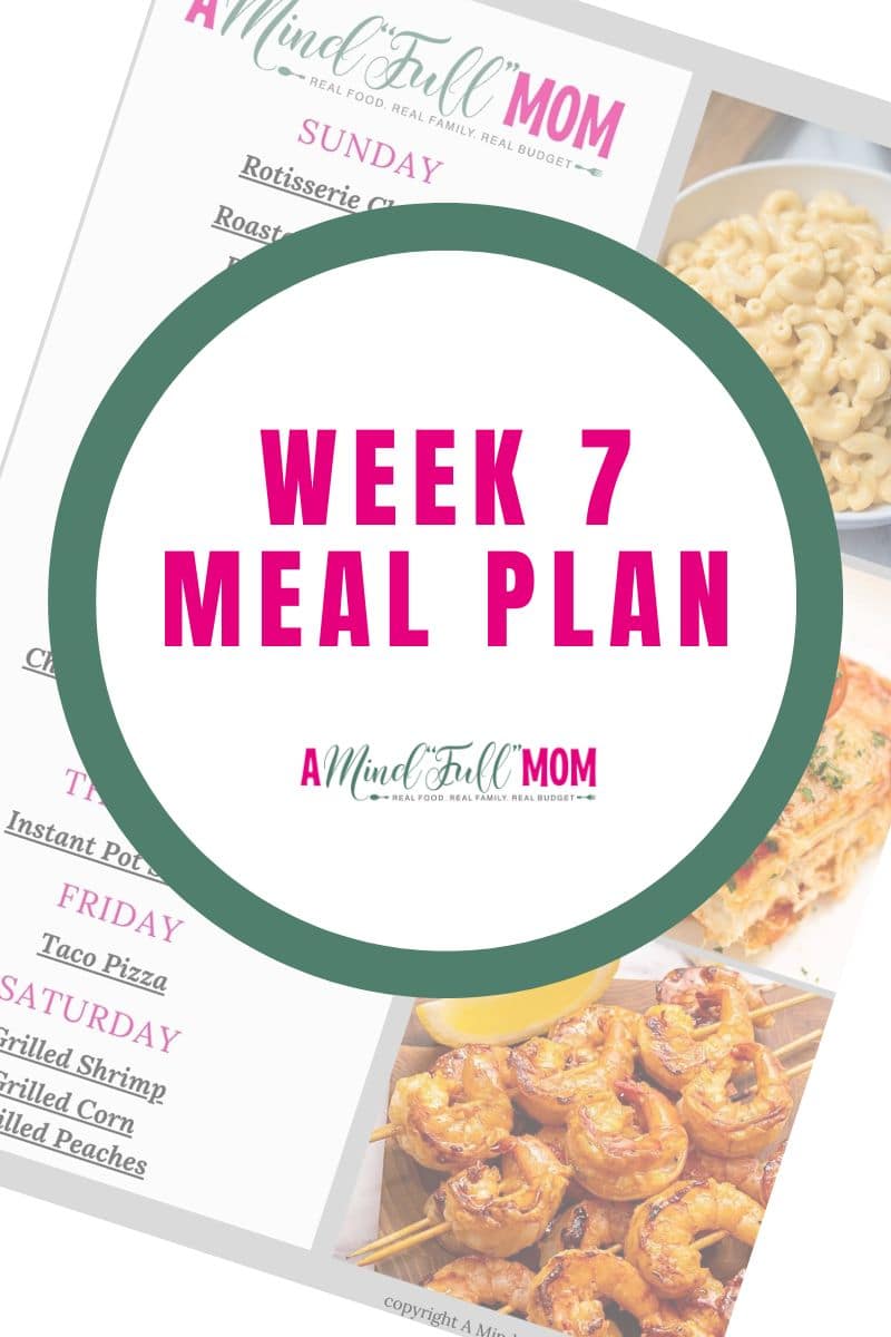 My Free Meal Plans will help you save time, money, and enjoy  wholesome, delicious meals!  Week Seven's Meal Plan uses leftover chicken from Sunday's dinner to make easy tasty meals through the week.
