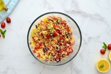 Cold Couscous Salad in large mixing bowl.