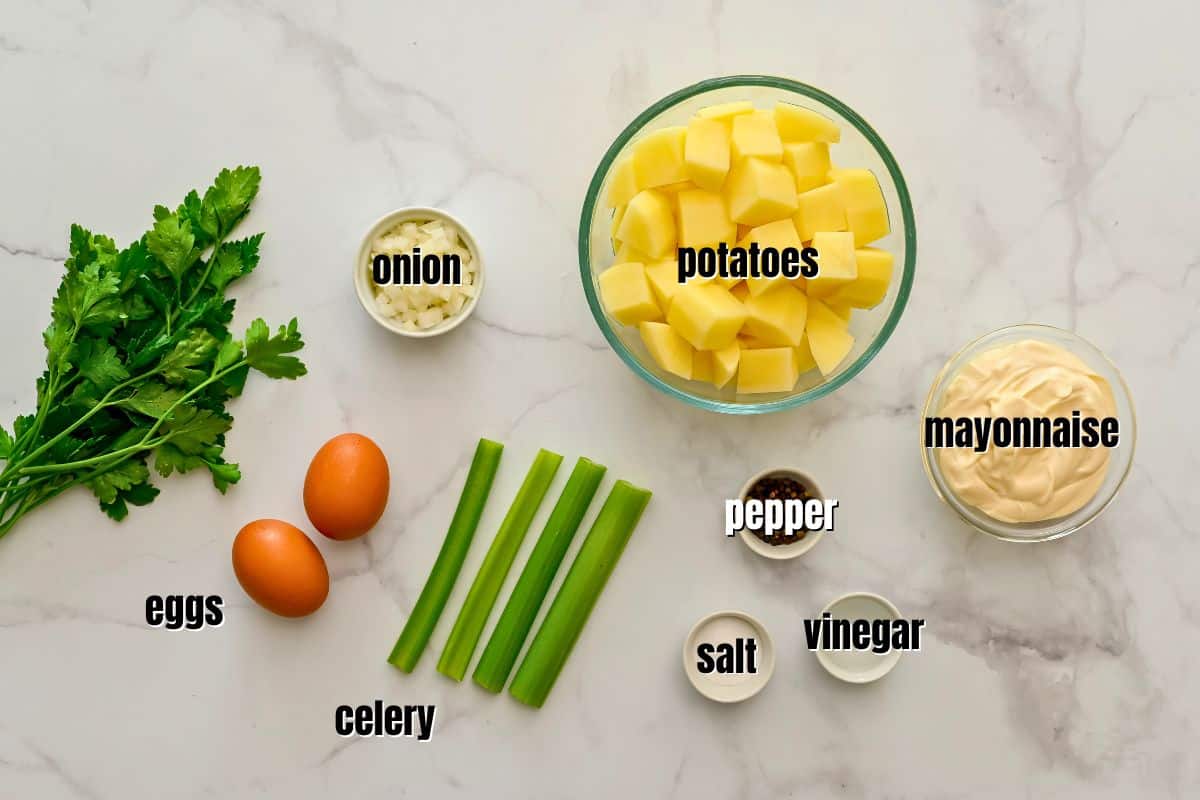 Ingredients for classic potato salad.