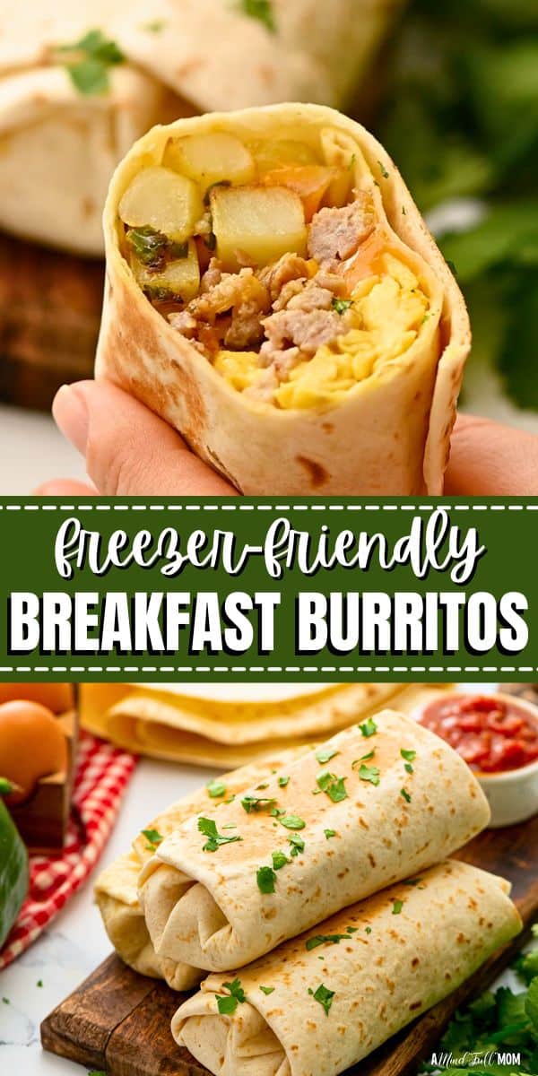 Stock your freezer with these hearty breakfast burritos and never skip breakfast again! Made with potatoes, eggs, sausage, and cheese, these freezer-friendly breakfast burritos are delicious, filling, and reheat beautifully! 