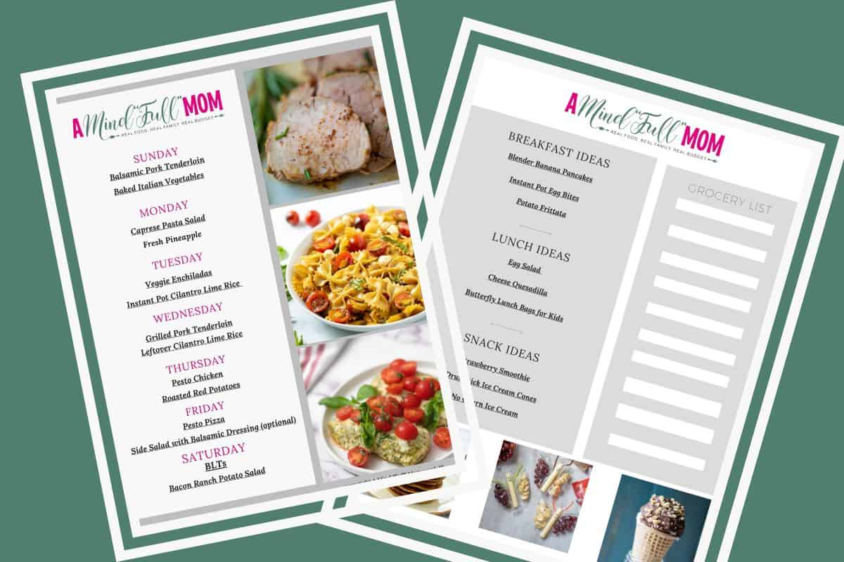 Side by side photo collage of weekly meal plan.