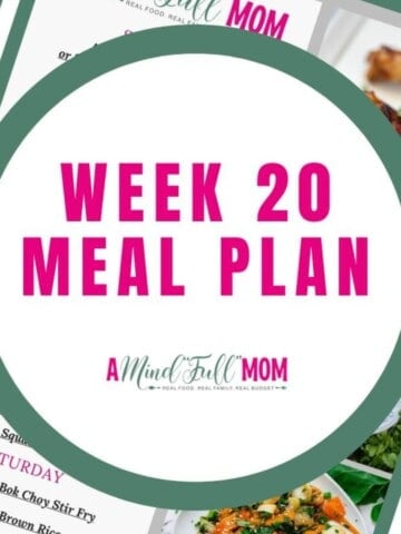 Collage of meals for the week with title text overlay that reads week 20 meal plan.