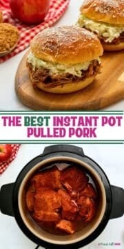 Collage of pulled pork made in Instant Pot with text that reads The Best Instant Pot Pulled Pork.