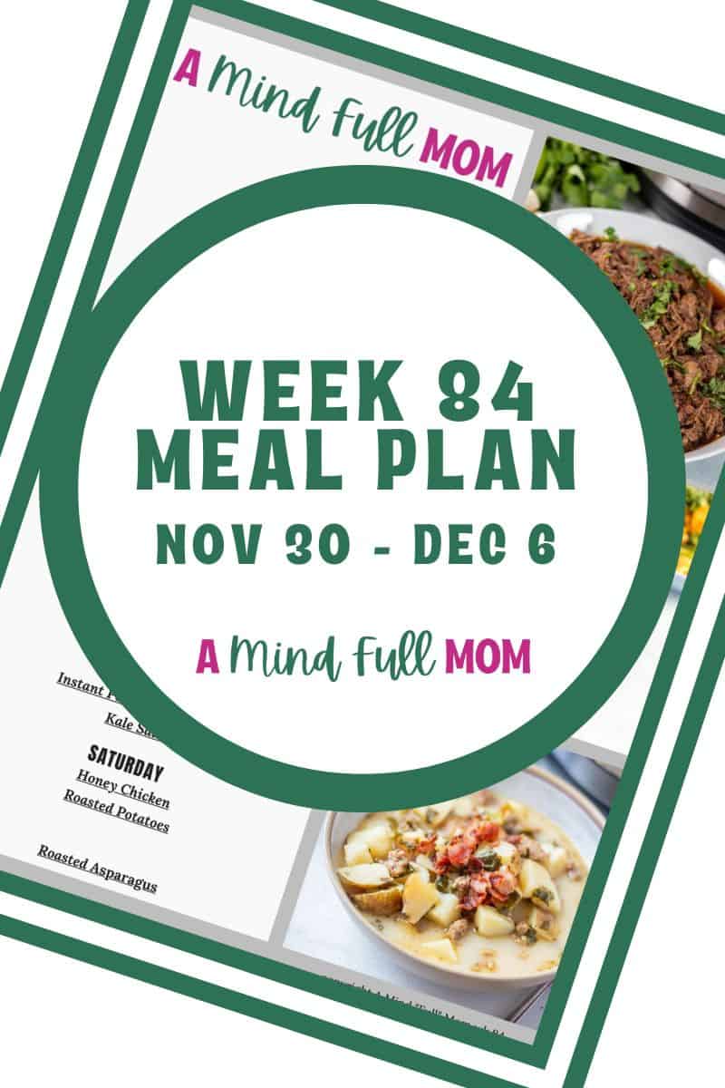 Photo of meal plan with text that reads Meal Plan Nov 30 - Dec 6.